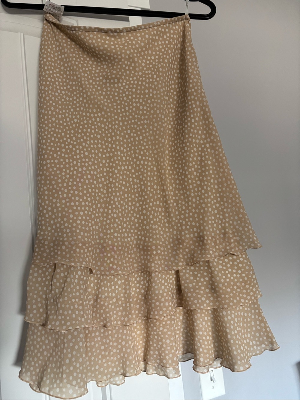 Lanvin Beige Polka Dot Tiered  knee length Skirt